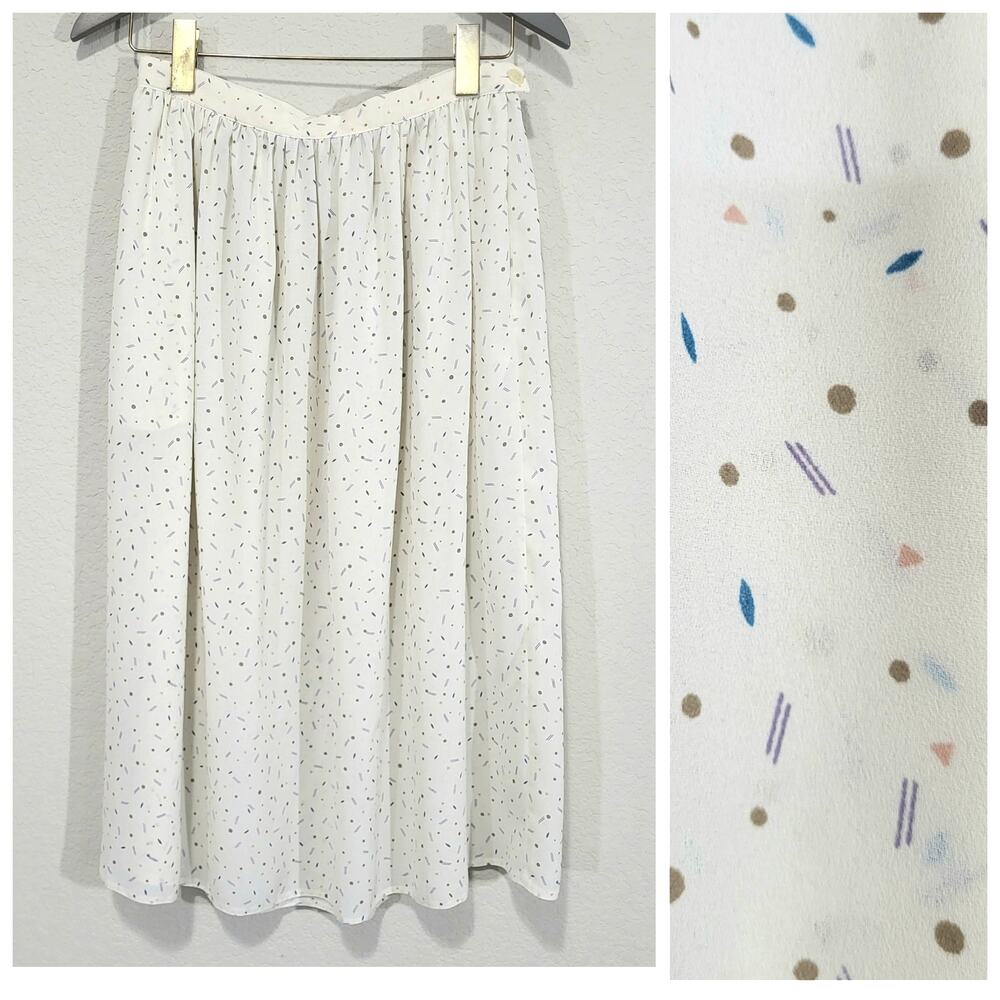 Josephine Vintage Skirt Womens Size Small Cream Confetti Novelty Print 80s